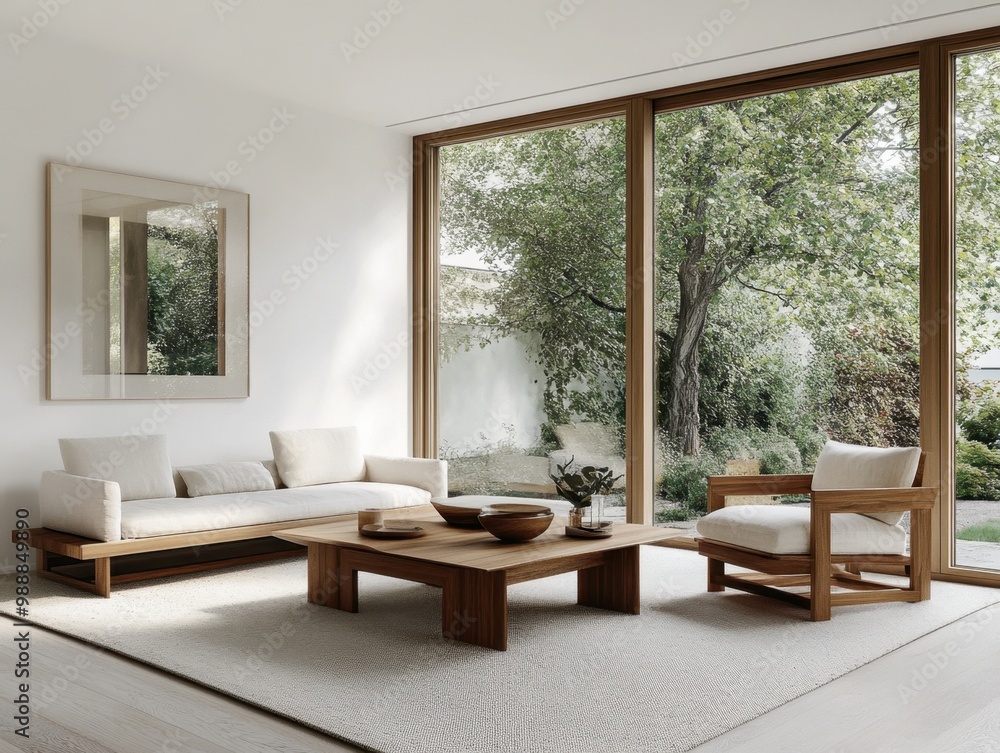 A living room with a couch, coffee table, and chairs. The couch is white and the coffee table is brown. There are two bowls on the coffee table A living room with a couch, coffee table, and chairs. The couch is white and the coffee table is brown. There are two bowls on the coffee table