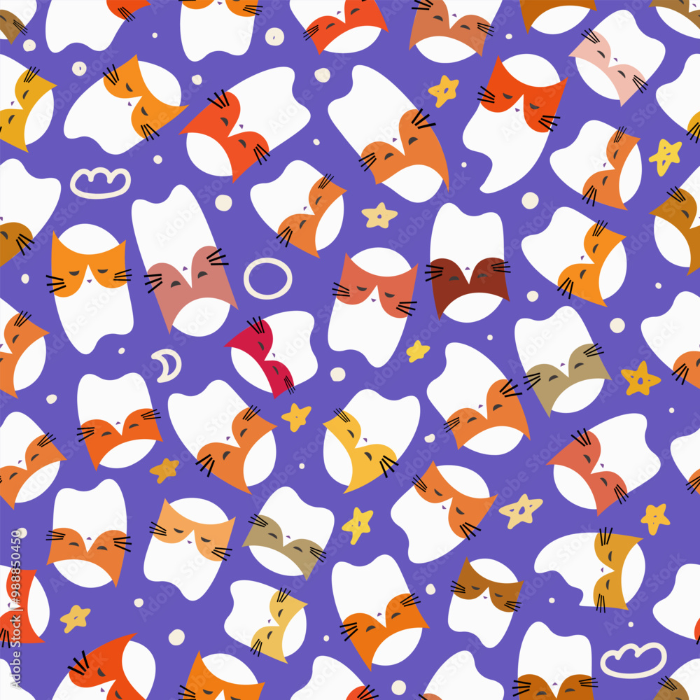 Fototapeta premium Halloweens vector seamless pattern with boo cat