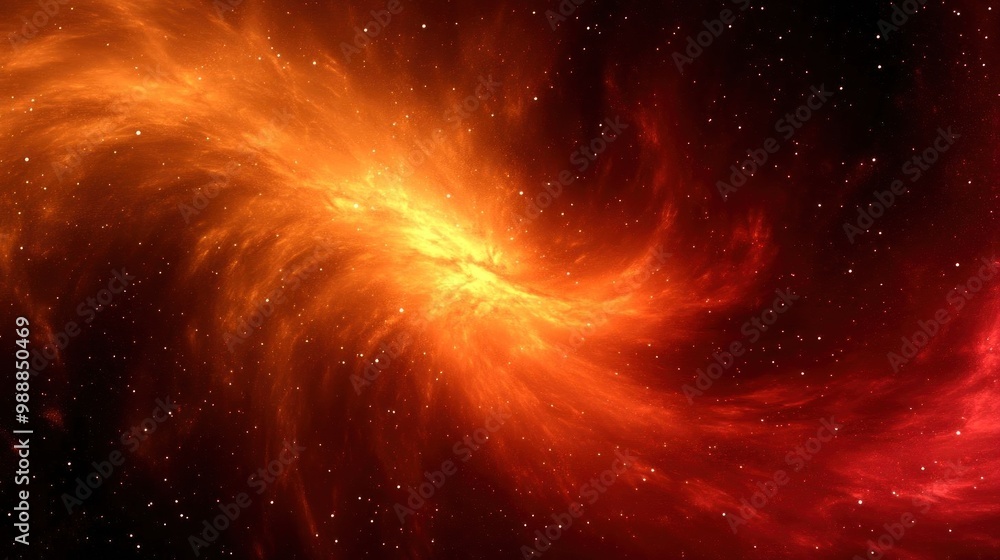 A vibrant depiction of cosmic phenomena with swirling orange and red colors against a starry backdrop. A vibrant depiction of cosmic phenomena with swirling orange and red colors against a starry backdrop.