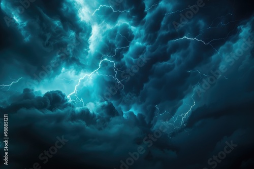 Thunder Lightning. Stormy Dark Cloudy Sky with Copy Space for Text