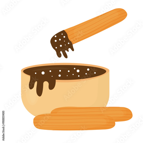 vector churos with chocolate sauce being drizzled