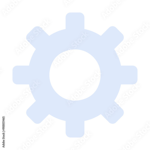 Simplified light blue gear with eight teeth in minimalistic style. Ideal for technology, engineering, mechanics, automation, industrial design. Clear, streamlined shapes. Simple vector type, flat past