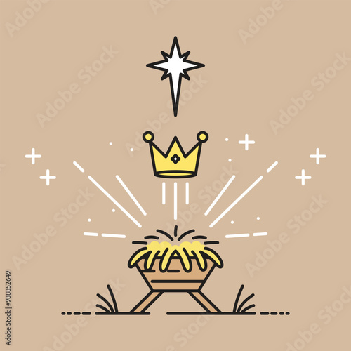 The illustration with the star, crown and manger symbolizes the birth of Jesus Christ.