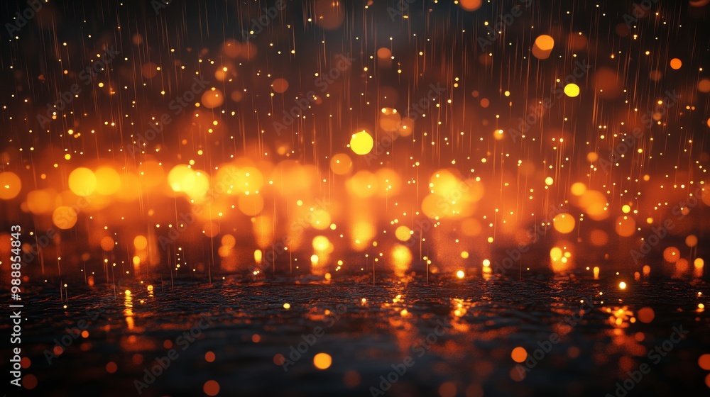 Fototapeta premium Rain drops, blurred lights, night time, bokeh effect