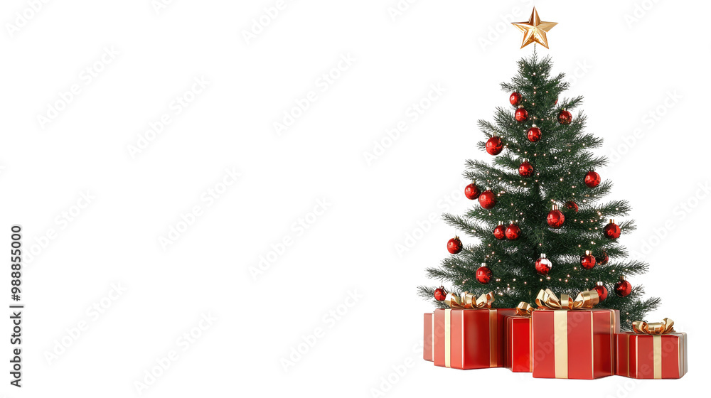 A festive Christmas tree surrounded by colorful gift boxes and ornaments, capturing the spirit of the holiday season A festive Christmas tree surrounded by colorful gift boxes and ornaments, capturing the spirit of the holiday season