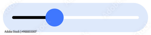 Blue circle slider on white and black linear track, set against light blue background with rounded edges. Ideal for user interface, web design, mobile apps, control settings, and sound control. Modern