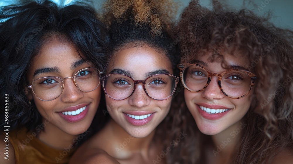 four young women with natural hair and glasses, smiling in a diverse group portrait, embodying friendship, joy, and empowerment, a perfect representation of unity and beauty in diversity four young women with natural hair and glasses, smiling in a diverse group portrait, embodying friendship, joy, and empowerment, a perfect representation of unity and beauty in diversity