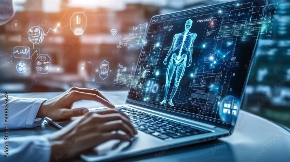 Digital Learning Education Concept with Futuristic Interface on Laptop for Online Study and E-Learning Digital Learning Education Concept with Futuristic Interface on Laptop for Online Study and E-Learning