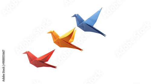 Origami crane in blue paper, symbolizing flight and creativity, perfect for art and decoration