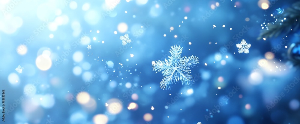 Bright blue background with shimmering bokeh effects created by light reflections on a sparkling surface Bright blue background with shimmering bokeh effects created by light reflections on a sparkling surface