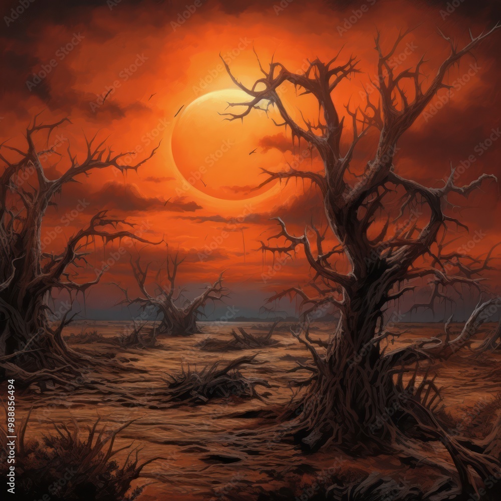 Barren Landscape Under a Blood Red Sun Barren Landscape Under a Blood Red Sun