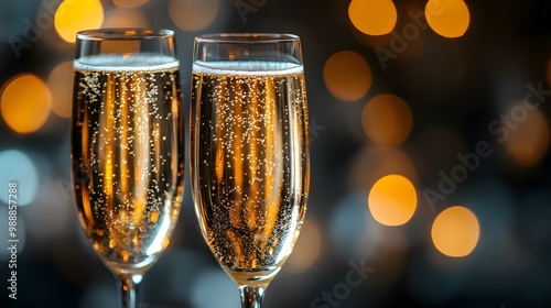 Close-up of champagne glasses clinking together for a New Year's toast photo