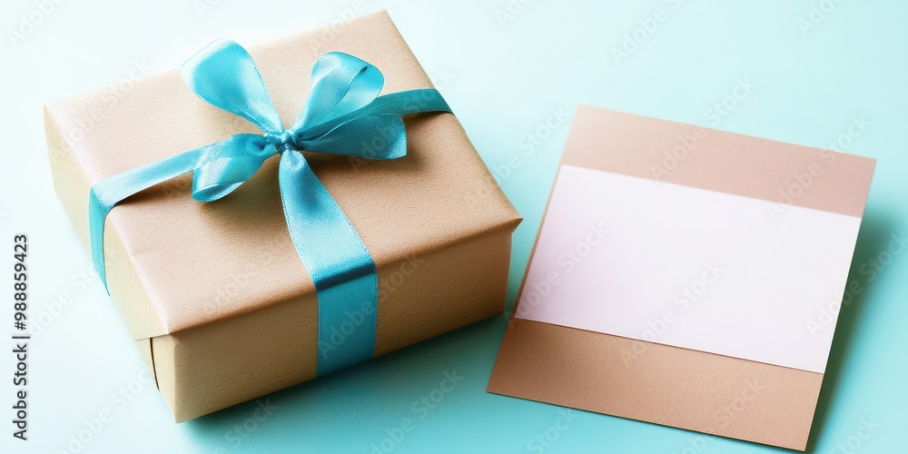 Elegant Brown Paper Gift Box with Blue Ribbon - Perfect for Special Occasions Elegant Brown Paper Gift Box with Blue Ribbon - Perfect for Special Occasions