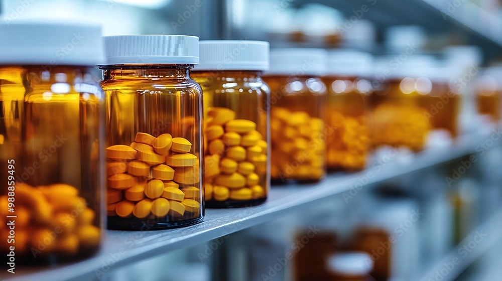 close-up of medication bottles and pills in a healthcare laboratory, pharmaceutical research, medical innovation, modern pharmacy, clinical study, prescription drugs, advanced healthcare, lab research close-up of medication bottles and pills in a healthcare laboratory, pharmaceutical research, medical innovation, modern pharmacy, clinical study, prescription drugs, advanced healthcare, lab research