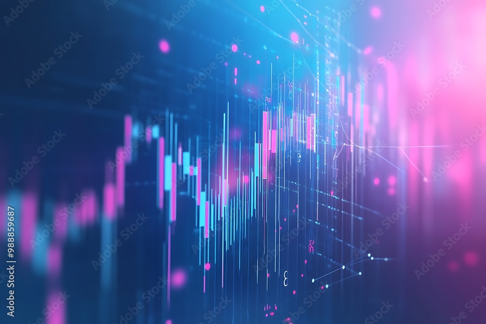 Abstract Data Visualization with Blue and Pink Neon Colors Using Digital Graphs and Particles Abstract Data Visualization with Blue and Pink Neon Colors Using Digital Graphs and Particles