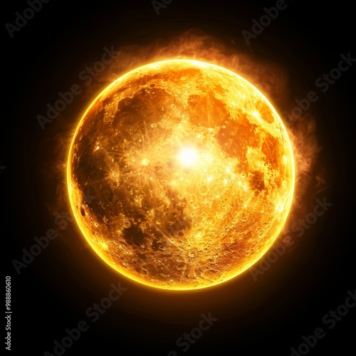 Bright sun isolated on black background