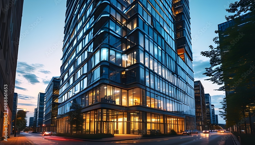 Innovative high-rise office building with unique architecture captured ...