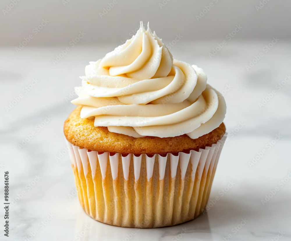 vanilla cupcake with creamy cheese frosting on marble vanilla cupcake with creamy cheese frosting on marble