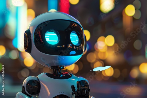 Business chatGPT programming development. Robot chatbot holds chat bubble in hand. Online virtual bot with AI selects answer options in messenger or social networks. AI chat bot chatting with customer