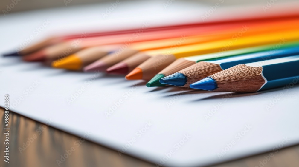 Vibrant Rainbow Colored Pencils on White Paper Vibrant Rainbow Colored Pencils on White Paper