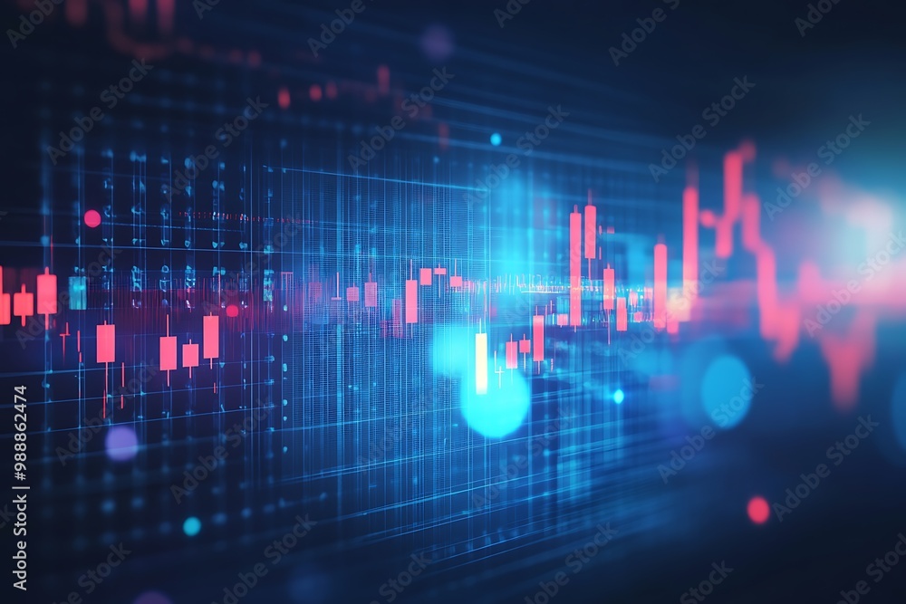Digital Financial Trading Chart with Neon Blue and Red Data Points Digital Financial Trading Chart with Neon Blue and Red Data Points