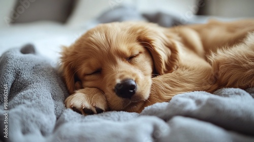 adorable pet puppy sleeping soundly on a cozy bed, wrapped in the warmth of home with soft blankets and peaceful relaxation for a restful nap