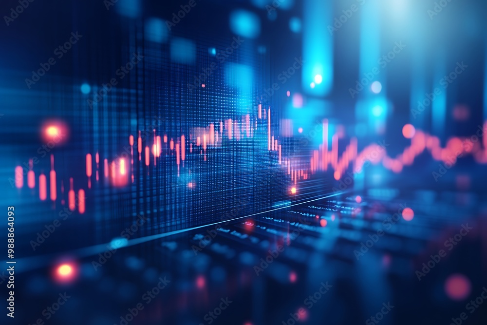 Digital Financial Market Data with Blue Graphs and Red Data Points