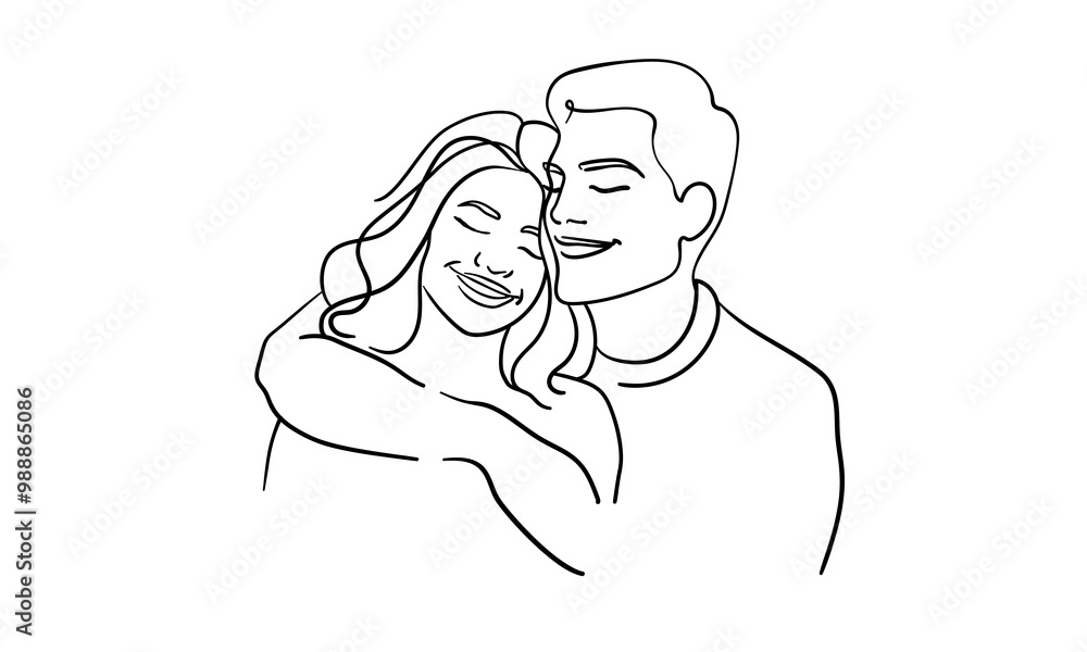 Love continuous line art drawing isolated on white background. Guy kisses girl outline. Vector illustration Love continuous line art drawing isolated on white background. Guy kisses girl outline. Vector illustration