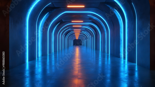 Futuristic Neon Tunnel 3D Render