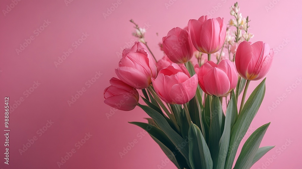 fresh bouquet of pink tulips on a pink background, showcasing elegant floral beauty with soft petals and bright spring blossoms, perfect for romantic decor fresh bouquet of pink tulips on a pink background, showcasing elegant floral beauty with soft petals and bright spring blossoms, perfect for romantic decor
