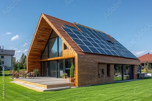 Obraz na płótnie Modern Eco-Friendly House with Solar Panels w salonie