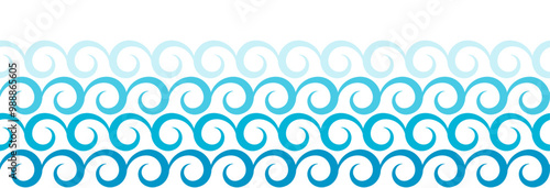 Abstract blue waves. Curly ocean waves seamless pattern. Vector background.