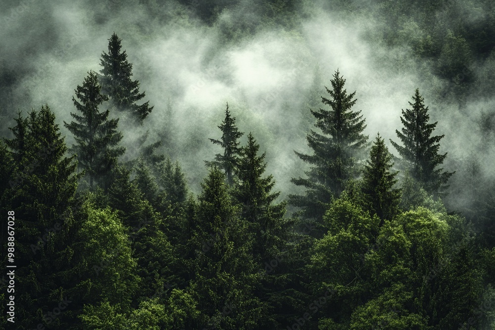 Misty Forest Landscape with Tall Pines Misty Forest Landscape with Tall Pines
