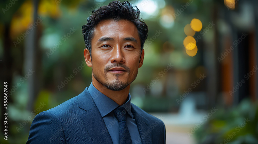 a confident man in a stylish suit stands outdoors in a lush, green environment, exuding charm and sophistication. a confident man in a stylish suit stands outdoors in a lush, green environment, exuding charm and sophistication.