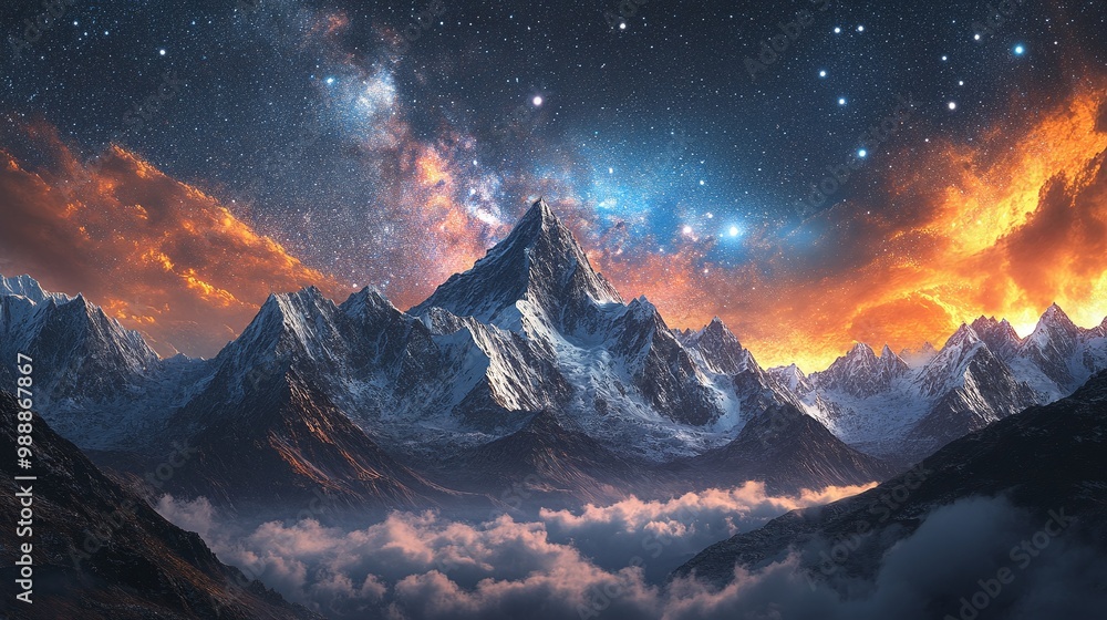 starry night sky with the milky way arching over high mountains creating a stunning cosmic view and serene atmosphere perfect for astronomy lovers starry night sky with the milky way arching over high mountains creating a stunning cosmic view and serene atmosphere perfect for astronomy lovers