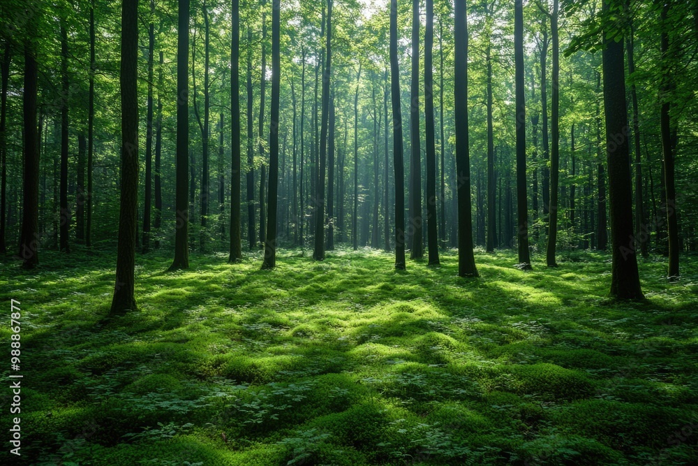 Enchanted Wilderness: Exploring the Majestic Tall Green Trees of a Thick Forest Enchanted Wilderness: Exploring the Majestic Tall Green Trees of a Thick Forest