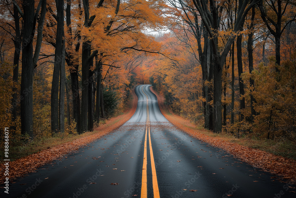 Fototapeta premium Country road in autumn season. generative AI