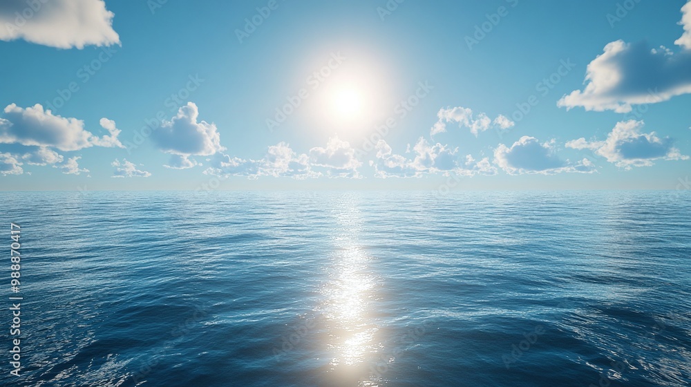 Obraz premium scenic sea with sunlight shimmering on the water surface capturing the peaceful and calm reflections of the ocean in a beautiful coastal landscape