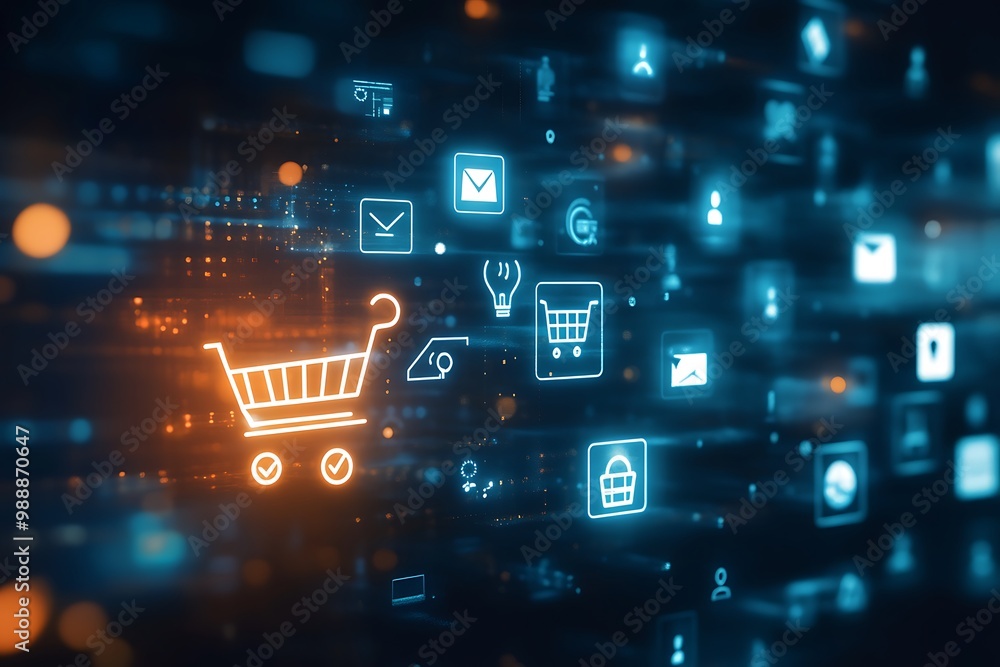 Digital Shopping Online E-commerce Network Connection Illustration Digital Shopping Online E-commerce Network Connection Illustration
