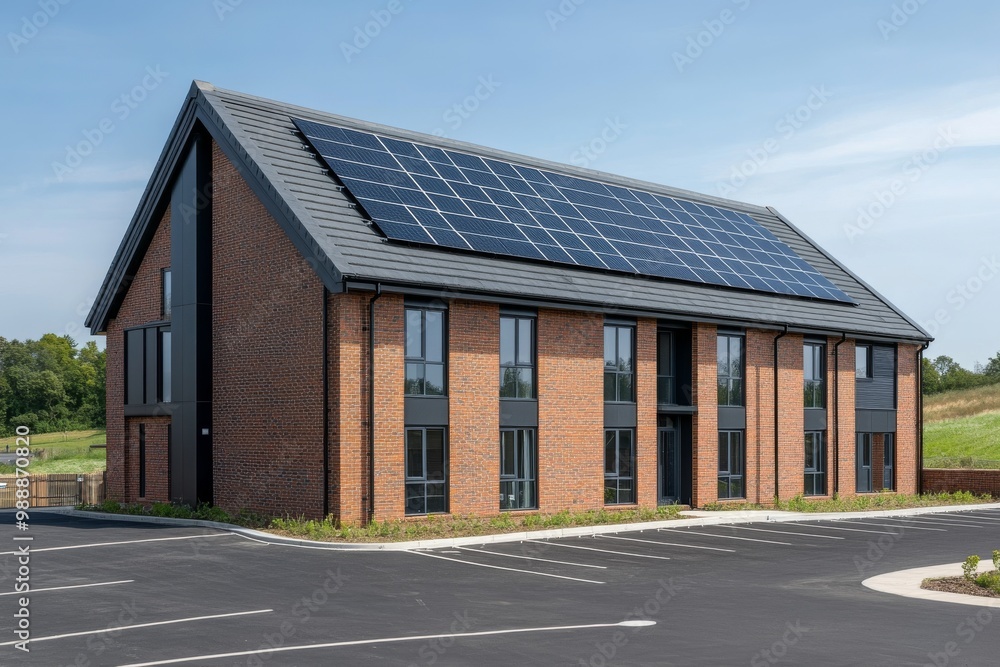 Modern Brick Building with Solar Panels Modern Brick Building with Solar Panels