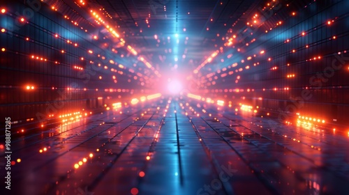 Futuristic Background with Glowing Lights and Digital Grid for Technology and Sci-Fi Themes