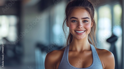 healthy young woman smiling at the gym with a fit body and sporty attitude in a fitness banner with copy space emphasizing workout motivation and active lifestyle Free Download healthy young woman smiling at the gym with a fit body and sporty attitude in a fitness banner with copy space emphasizing workout motivation and active lifestyle - GFXLoad