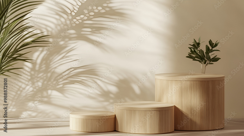 empty natural wooden log with wood grain podium for organic products overlay display under sunlight with foliage leaves shadow on beige wall in background ,product display podium for natural product empty natural wooden log with wood grain podium for organic products overlay display under sunlight with foliage leaves shadow on beige wall in background ,product display podium for natural product