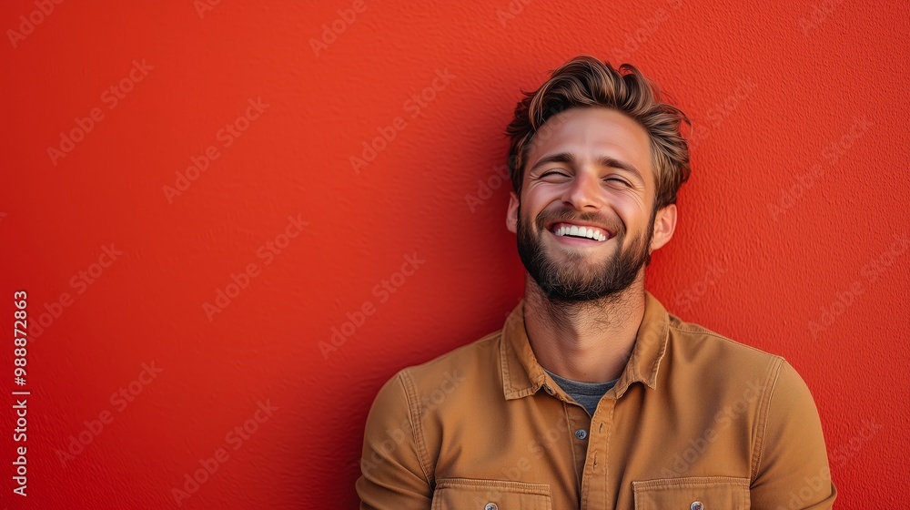 Portrait of a happy handsome man in a shirt with laughing Portrait of a happy handsome man in a shirt with laughing