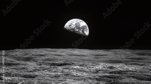 Fototapeta Naklejka Na Ścianę i Meble -  breathtaking view of earth rising above the moon horizon with a stunning display of space exploration and the cosmic beauty of the universe in the night sky