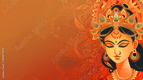 Illustration of Goddess Durga in vibrant orange tones for Navratri celebrations photo