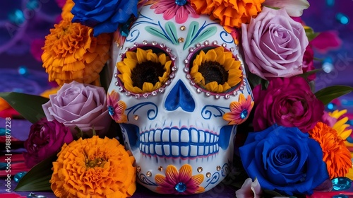 skull and flowers