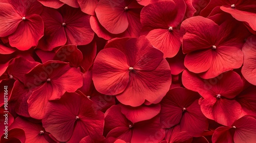 A textured close-up of red flower petals layered together, creating a rich and vibrant floral background