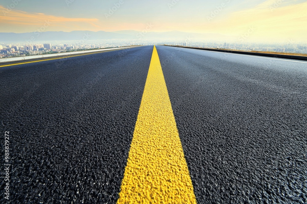 Fototapeta premium Asphalt Road Leading to the Cityscape