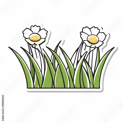 Sticker design with grass flower on a isolated white background (27)